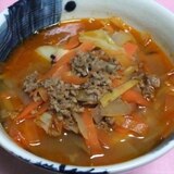 根菜とひき肉の濃厚スープ